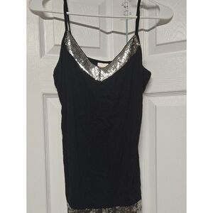 No Boundaries Black Spaghetti Strap Cami with Silver Sequin Trim